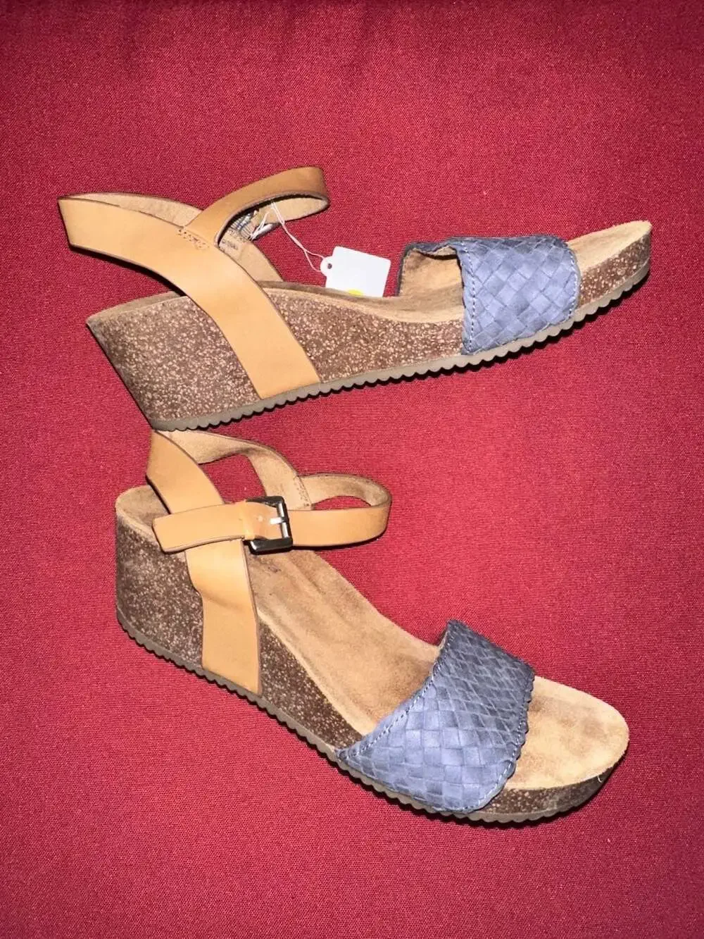 No.17 Comfortiva Clea 16 Sandals, Blue Woven Wedge Heels